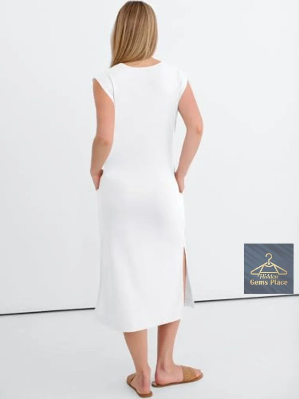 Women's Casual Midi Dress Sleeveless Crewneck Loose Split Wrinkle-Free